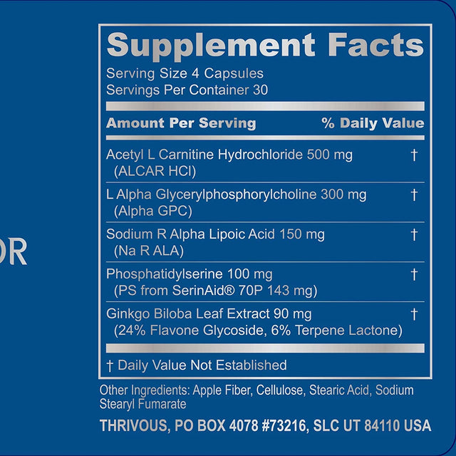 Alpha - Enhance Brain & Nerve Function for Better Aging - Advanced Natural Nootropic Supplement: Alpha GPC, ALCAR, R Alpha Lipoic Acid, Ginkgo, Serinaid Phosphatidylserine - 120 Capsules