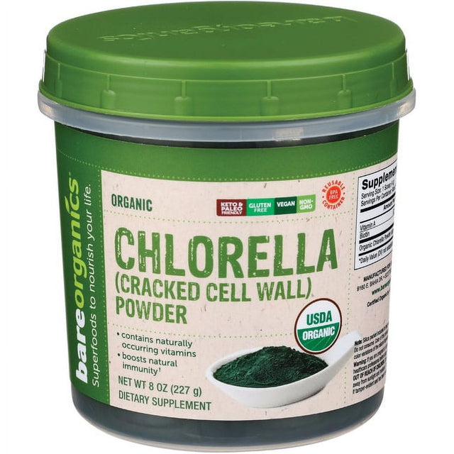 Bareorganics Organic Chlorella (Cracked Cell Wall) Powder 8 Oz Pwdr