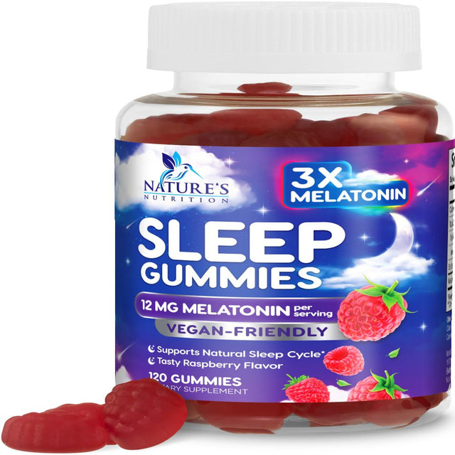 Sleep Melatonin Gummies, Extra Strength Natural Melatonin Gummy 12Mg, Nature'S Berry Flavor, Sleep Support Vitamin Supplement for Adults, Non-Gmo, Vegan - 120 Sleep Gummies, 60 Day Supply