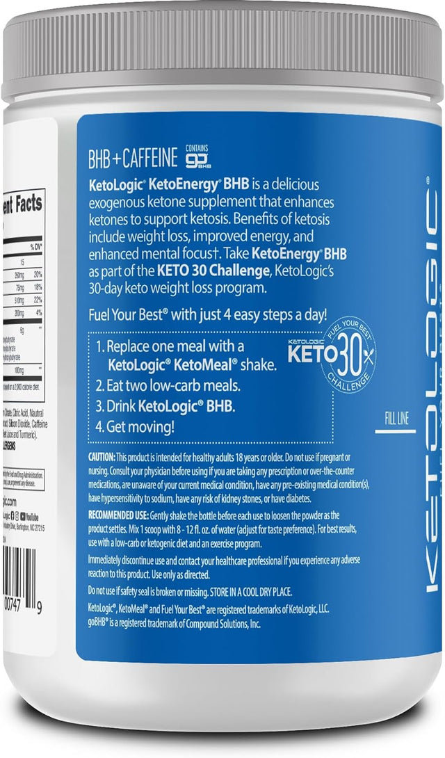 Ketologic BHB Ketoenergy Exogenous Ketones Powder with Caffeine | Raspberry Lemonade - 30 Serve | Supports Low Carb, Keto Diet & Boosts Energy, Focus | Keto Pre-Workout Supplement, Beta-Hydroxybutyra