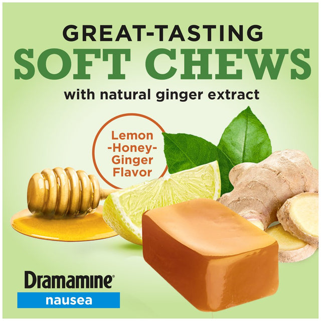 Dramamine Ginger Chews, Nausea Relief Soft Chews Lemon-Honey-Ginger, 20 Count