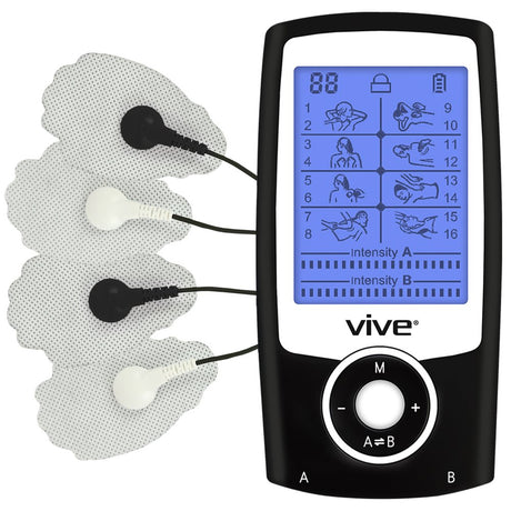 Vive Stim Machine TENS Unit - Electrotherapy Muscle Stimulator with Electrode Pads - Neurostimulation EKG Pulse Massager for Neuropathy, Back Pain Relief, Sciatica, Diabetic Nerve - OTC Rechargeable