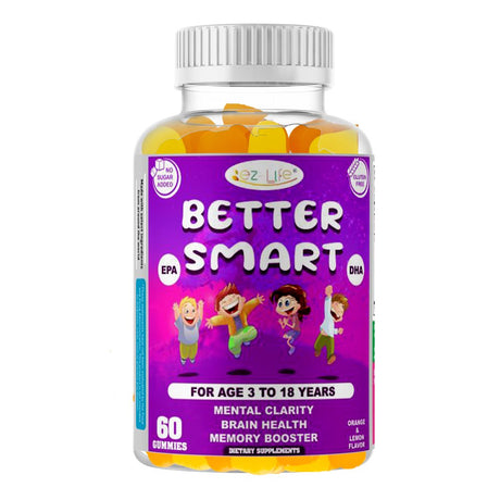 Kids Brain Booster Supplement Memory Supplement for Brain Vision & Heart Health, Attentive Child Supplement Focus Supplement for Kids. 60 Gummies