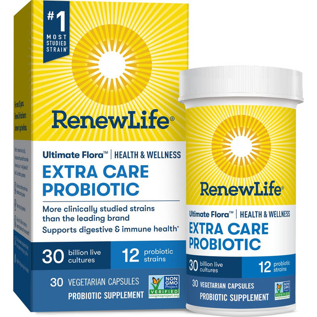 Renew Life Ultimate Flora Adult Extra Care Health & Wellness Probiotic 30 Billion CFU, 30 Capsules