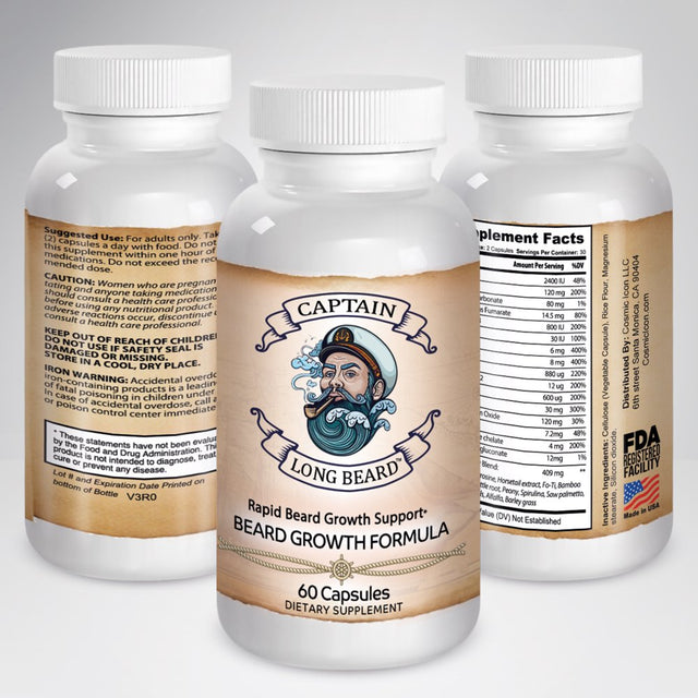 Beard Growth Supplementary Products and Hair Growth Pills with Biotin - 60 Capsules