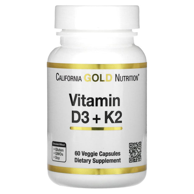 California Gold Nutrition Vitamin D3 + K2, 60 Veggie Capsules