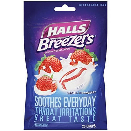 Halls Breezers Drops, Creamy Strawberry, 25 Ct (Pack of 12)