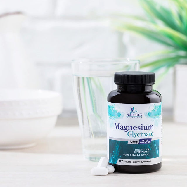 Magnesium Glycinate 425 Mg with Calcium - Natural, High Absorption Magnesium Tablets Chelated for Muscle, Nerve, Bone & Heart Health Support - Non-Gmo, Gluten Free, Vegan Supplement - 120 Tablets