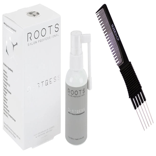 ROOTS Professional D-STRESS Direct Hair Follicle Supplementation (W/ SLEEKSHOP Premium Carbon Teasing Comb) (D-STRESS - 2 Oz)