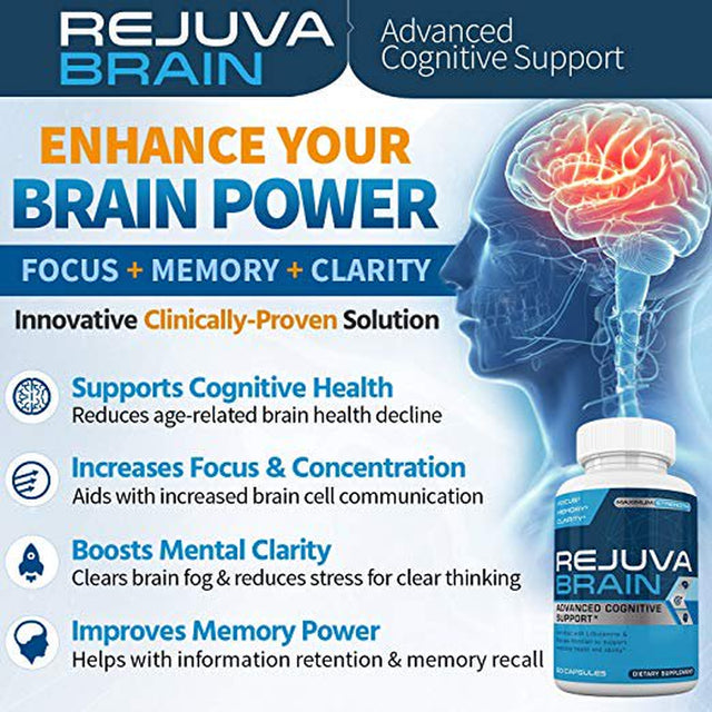 Rejuva Brain - Advanced Cognitive Support - Enriched W/ L-Glutamine & Bacopa Monnieri to Support Cognitive Health and Ability - 60 Capsules