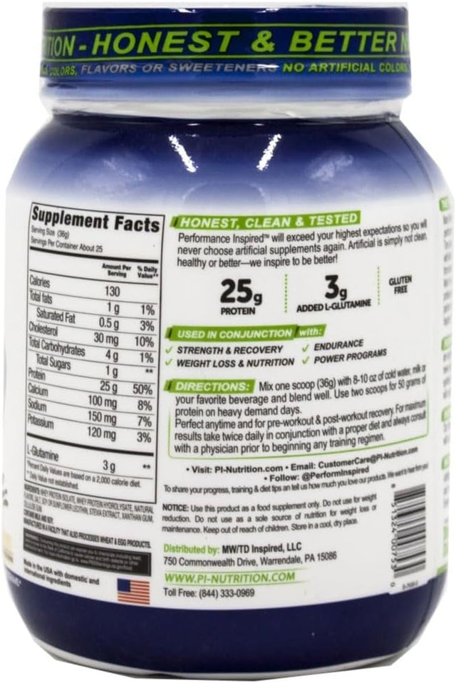 PERFORMANCE INSPIRED Nutrition - Isolate Whey Protein Powder - All Natural - 25G - Fast Absorbing & Clean - Added L-Glutamine - Contains Bcaas - Gluten Free -2 Lb - Gourmet Vanilla