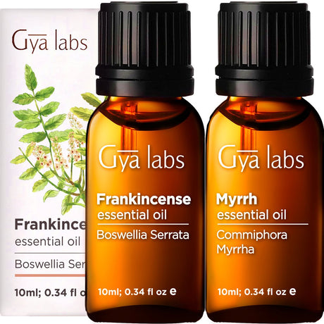 Gya Labs Frankincense and Myrrh Essential Oil for Diffuser & Aches - Therapeutic Grade Frankincense and Myrrh Essential Oils for Skin & Candle Making (10Ml X 2)