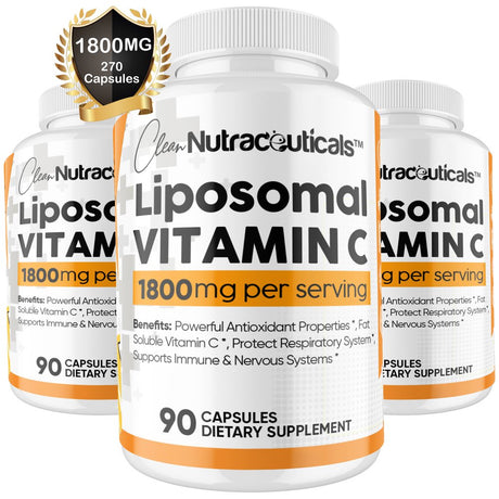 Liposomal Vitamin C Capsules 1800Mg High Absorption VIT C, Immune System & Collagen Booster, Fat Soluble Immunity Support Ascorbic Acid Supplement, 270 Natural Vegan Capsules