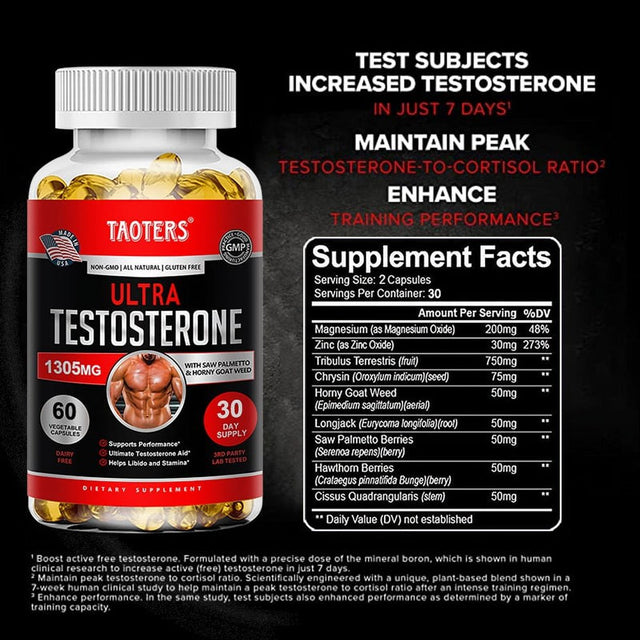 TAOTERS Natural Testosterone Booster - Increase Energy, Improve Muscle Strength & Growth