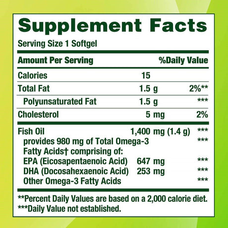 Nature'S Bounty Fish Oil Omega-3 Softgels, 1400 Mg, 130 Ct