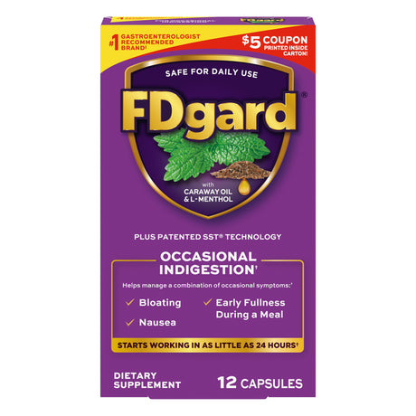 Fdgard Digestive Health Supplement with Caraway Oil & L-Menthol for Occasional Nausea, Bloating & Upset Stomach†, 12Ct (Packaging May Vary)