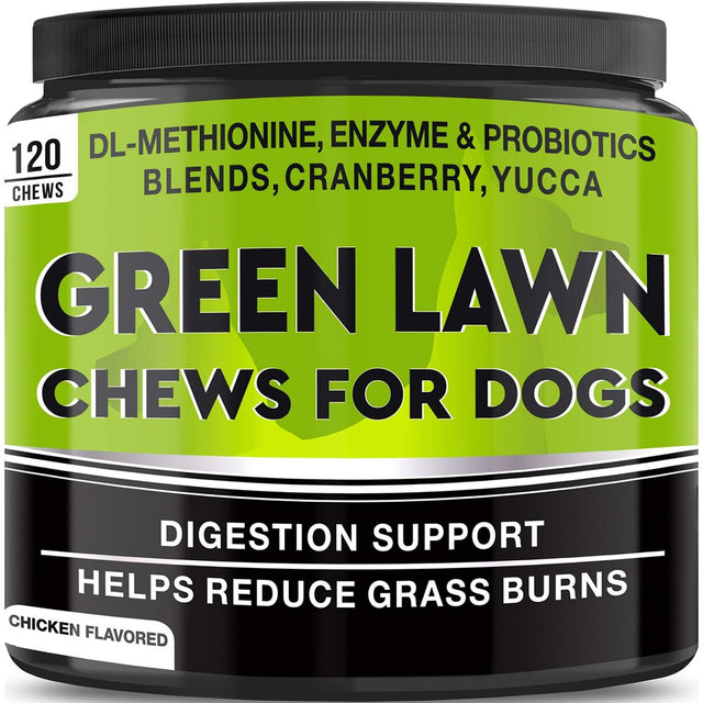 GOODGROWLIES Grass Treats for Dogs - Dog Pee Lawn Repair - Grass Burn Spots Caused by Dog Urine - Grass Rocks with Probiotics + Digestive Enzymes, Cranberry - Made in USA - 120 Soft Chews