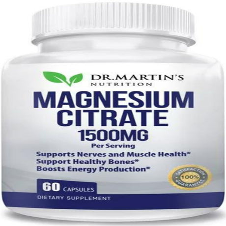 Magnesium Citrate 1500Mg | 60 Capsules Helps with Stress Relief, Sleep, Muscle Cramps, Healthy Bones & Healthy Heart