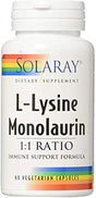 Solaray L-Lysine Monolaurin 1:1 Ratio, 60 Capsules (2 Pack)