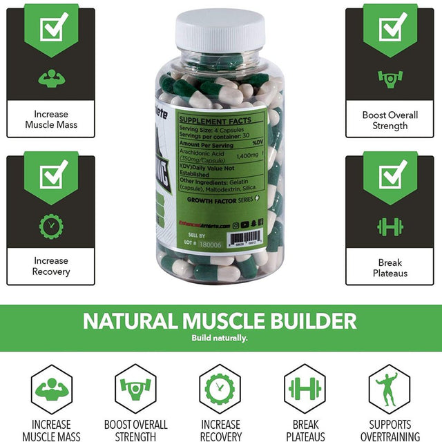 Enhanced Athlete - Arachidonic Acid Supplement - Muscle and Strength Supplement for Increased Muscle Mass & Improved Recovery for Men & Women (120 Capsules)