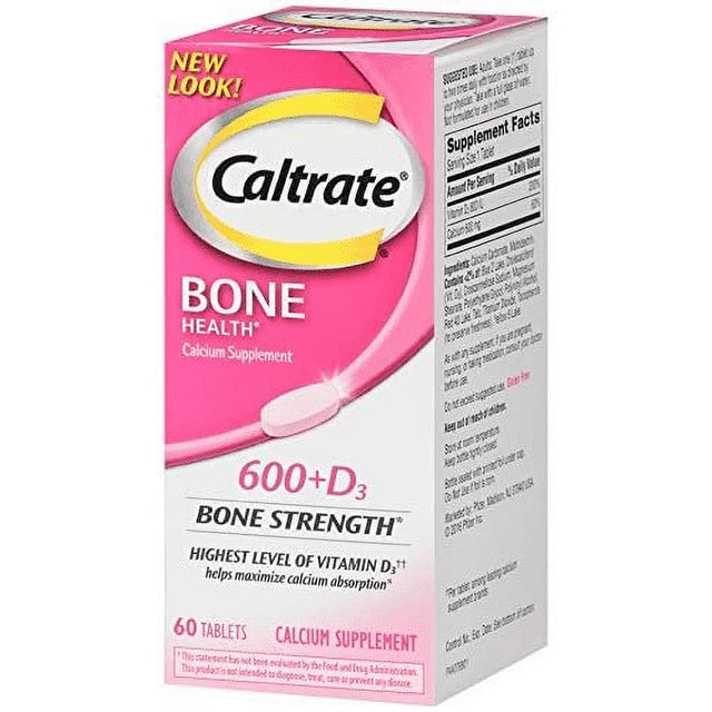 Caltrate 600 + D3 Calcium & Vitamin D3 Supplement, 60 Tablets Each