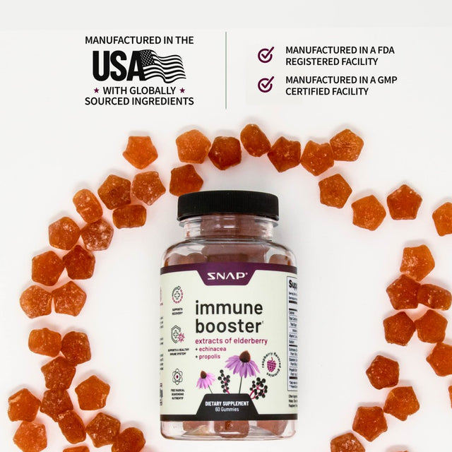 Snap Supplements Elderberry Immune Booster Gummies - Vitamin C, Propolis, Echinacea Extract for Kids & Adults - 60 Gummy