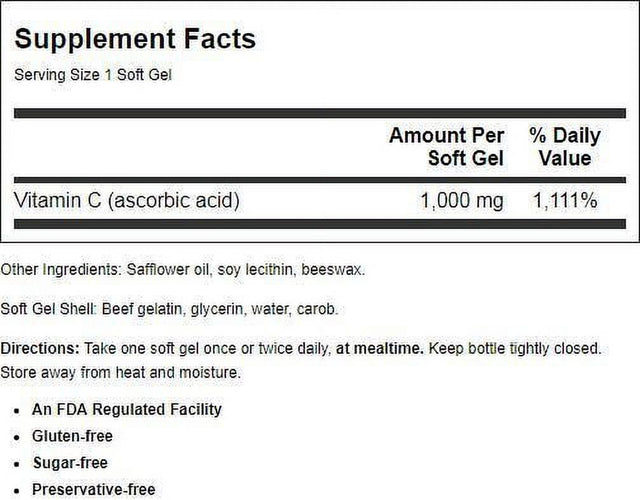 Carlson - C-Gels, 1000 Mg, Vitamin C Softgels, Immune Support, Antioxidant, 250 Softgels