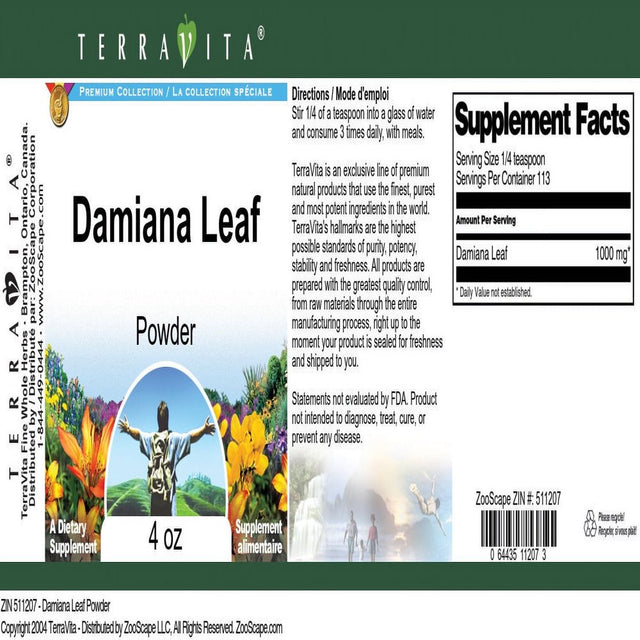 Terravita Damiana Leaf Powder, (4 Oz, 1-Pack, Zin: 511207)