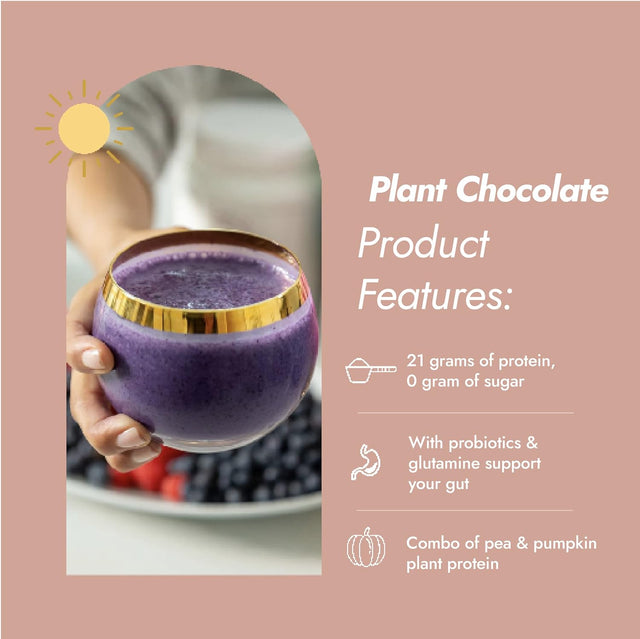 Plant Protein Chocolate by Dr. Nancy MD (14 Servings, 35.3G), 21G Pea and Pumpkin Protein, with Added L-Glutamine & Probiotics