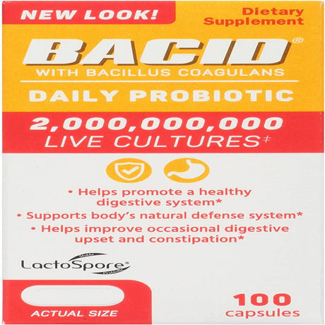 Bacid Daily Probiotic with Bacillus Coagulans for Digestive Health, 100 Ct