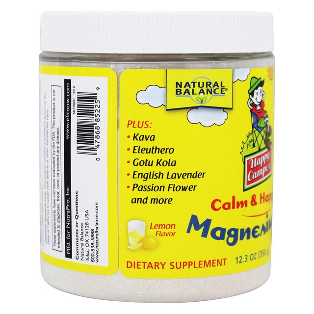 Natural Balance - Happy Camper Calm & Happy Magnesium Powder Lemon 600 Mg. - 12.3 Oz.