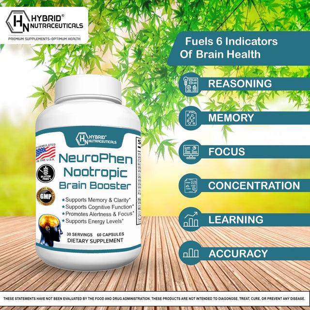 Neurophen Nootropic Brain Booster Supplement - Enhanced Brain Focus, Mental Clarity, Concentration & Memory Support with Bacopa Extract, Phosphatidylserine, Huperzine a - 60 Capsules