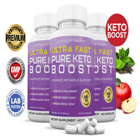 (3 Pack) Ultra Fast Pure Keto Boost Pills Advanced BHB Ketogenic Supplement Exogenous Ketones Ketosis Support for Men Women 180 Capsules