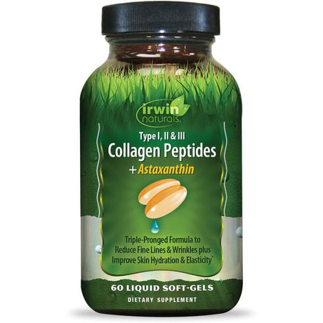 Irwin Naturals Collagen Peptides + Astaxanthin, Type I, II & III, 60 Liquid Soft-Gels