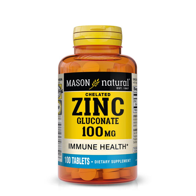 Mason Natural Zinc 100 Mg - Advanced Immune System Support, Improves Antioxidant Support, Essential Mineral Supplement, 100 Tablets