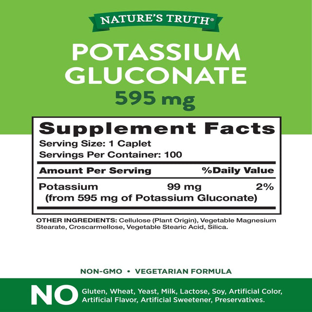 Potassium Gluconate 595Mg | 100 Capsules | Vegetarian, Non-Gmo, Gluten Free Supplement | by Nature'S Truth