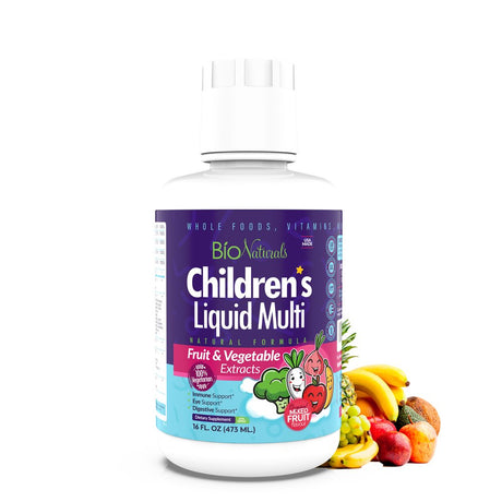 Bio Naturals Children'S Liquid Multivitamin & Immune Booster - Natural Supplement for Kids & Toddlers with Vitamins a B C D3 E, Fiber, Fruits & Vegetables - No Gmos, Gluten, Sugar, Dairy, Soy - 16Oz