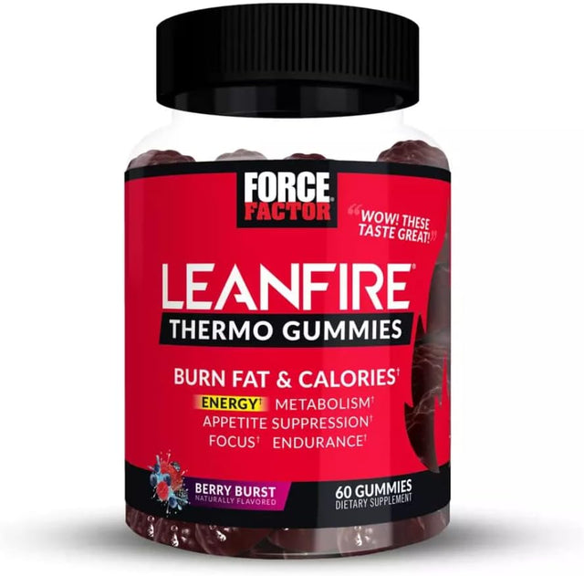 Force Factor Leanfire Thermo Gummies with B12 Vitamins, Caffeine, & Green Coffee Bean, Boost Energy, Metabolism, Endurance, Stamina, Motivation, Focus, & Performance, Pre Workout Gummies, 60 Gummies