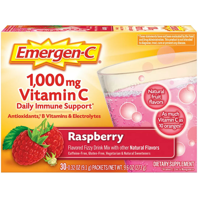 Emergen-C Daily Immune Support Vitamin C Supplement Powder, Raspberry, 30 Ct