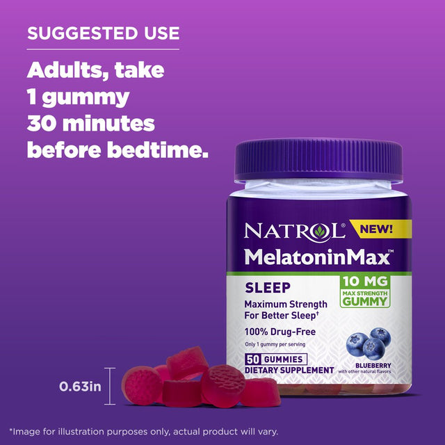 Natrol Melatoninmax Sleep Aid Gummy, 10Mg per Gummy, Maximum Strength for Better Sleep, 50 Gummies