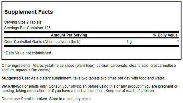 Swanson Garlic - Odor-Controlled 500 Mg 250 Tabs 4 Pack