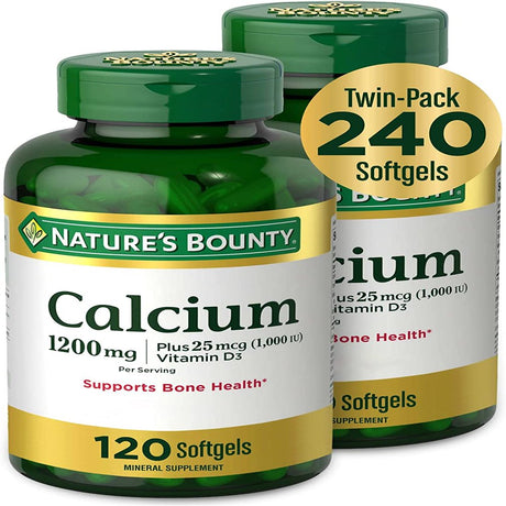 Nature’S Bounty Calcium plus 1000 IU Vitamin D3, Immune Support & Bone Health, Softgels, 120 Ct (2-Pack)