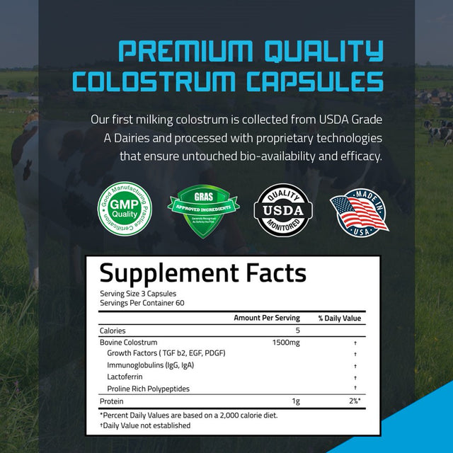 TBR Labs Bovine Colostrum for Immune & Gut Health - 500Mg, 180 Capsules