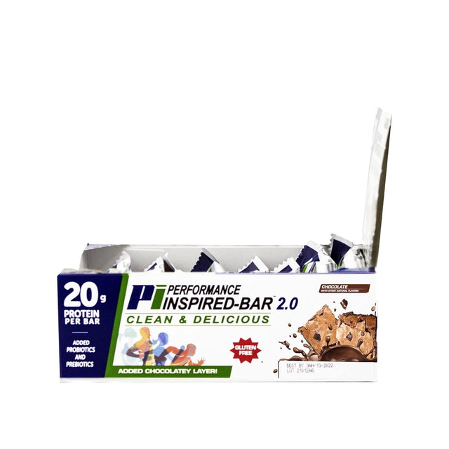 Performance Inspired Nutrition - Protein Bar 2.0 – Contains: 20G Protein - 6G Fiber - 4G Mcts - 1 Billion CFU Probiotics – 1G Prebiotics - G Free – BIG 70G Bar - Chocolate 12-Ct. Box