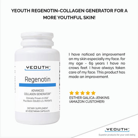 Regenotin Advanced Collagen Generator for Skin, Nails, Hair and Joints, Vegetarian Dietary Supplements for Men and Women by YEOUTH 60 Capsules/Pills