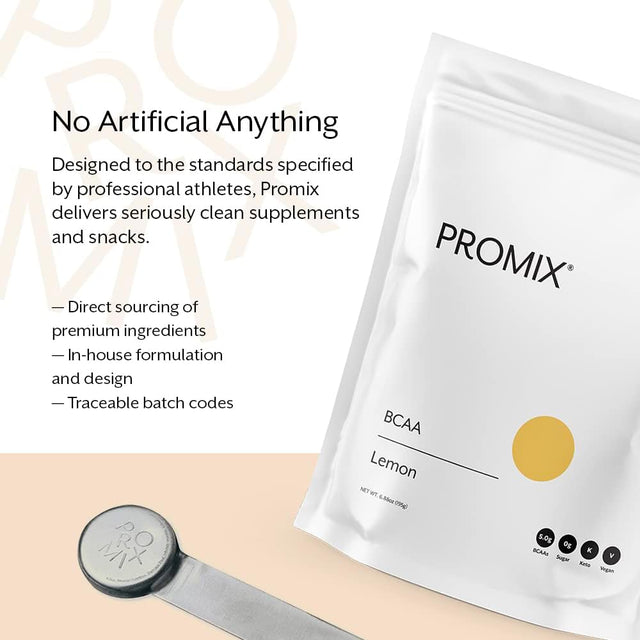 Promix BCAA Pre-Workout Energy Powder, Lemon - Plant-Based Branched Chain Amino Acids Supports Lean Muscle Growth, Recovery, Endurance & Reduces Soreness - Zero Fat, Sugar & Carbs