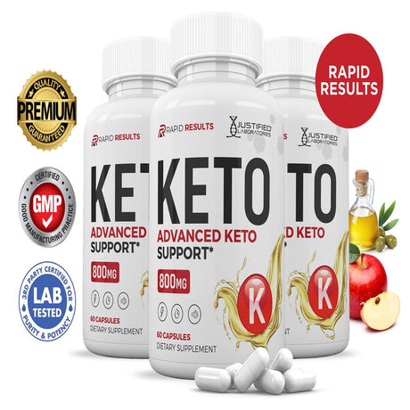 (3 Pack) Justified Laboratories Rapid Results ACV Pills 1275Mg Stronger than Gummies Advanced Keto Support 180 Capsules