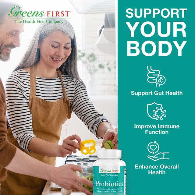 Greens First Probiotics - 20 Billion CFU of Beneficial Bacteria - FOS Soluble Fiber - Supports Gut, Digestive Health, and Skin Appearance - 30 Servings/Capsules