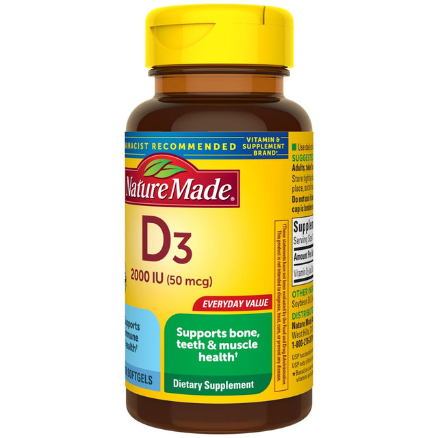 Nature Made Vitamin D3 2000 IU (50 Mcg) Softgels, Dietary Supplement for Bone and Immune Health Support, 100 Count