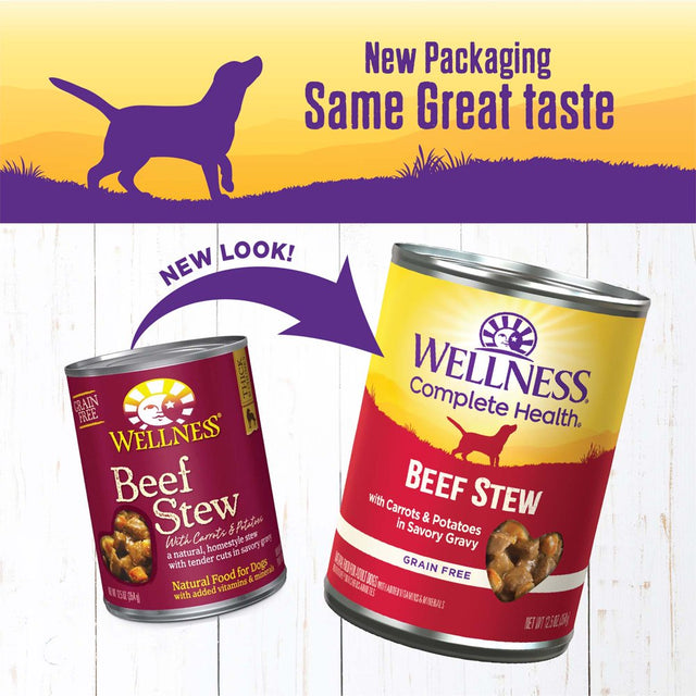 Wellness Thick & Chunky Natural Grain Free Canned Dog Food, Beef Stew, 12.5-Ounce Can (Pack of 12)